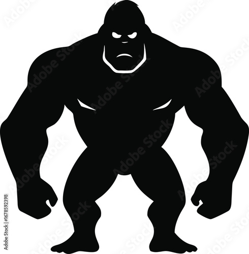 Powerful muscular gorilla silhouette fierce primate beast aggressive ape standing strong dominant wild animal character silhouette