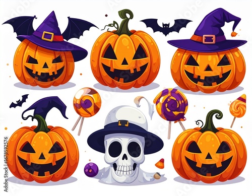 Watercolor Halloween Clipart Set with Jack-o'-Lanterns, Ghosts, and Candy