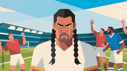 Illustration of Angry American Football Athlete Design Template with Crowd Background
