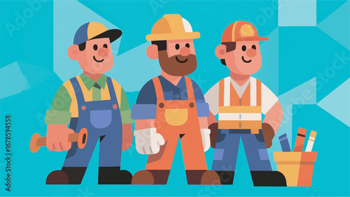 Illustration of Construction Worker Design Template with Building Background