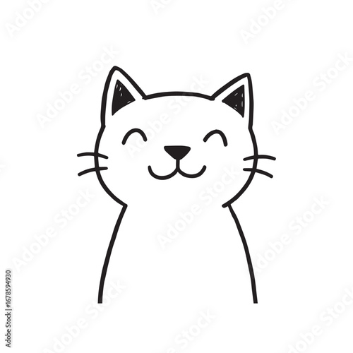 Cat Doodle Black and White Illustration Vector Image Cute Kitten Sketch Line Art Drawing Silhouette