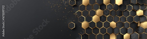 Abstract background with layered gold and black hexagons