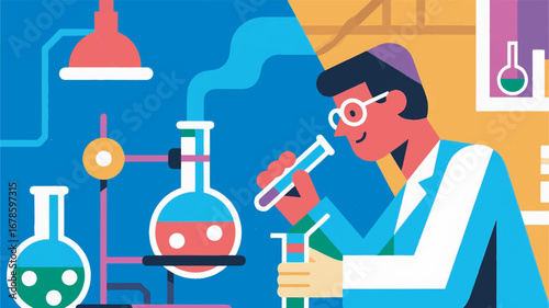 Illustration of Female Scientist in a Laboratory Design Template with Research Background