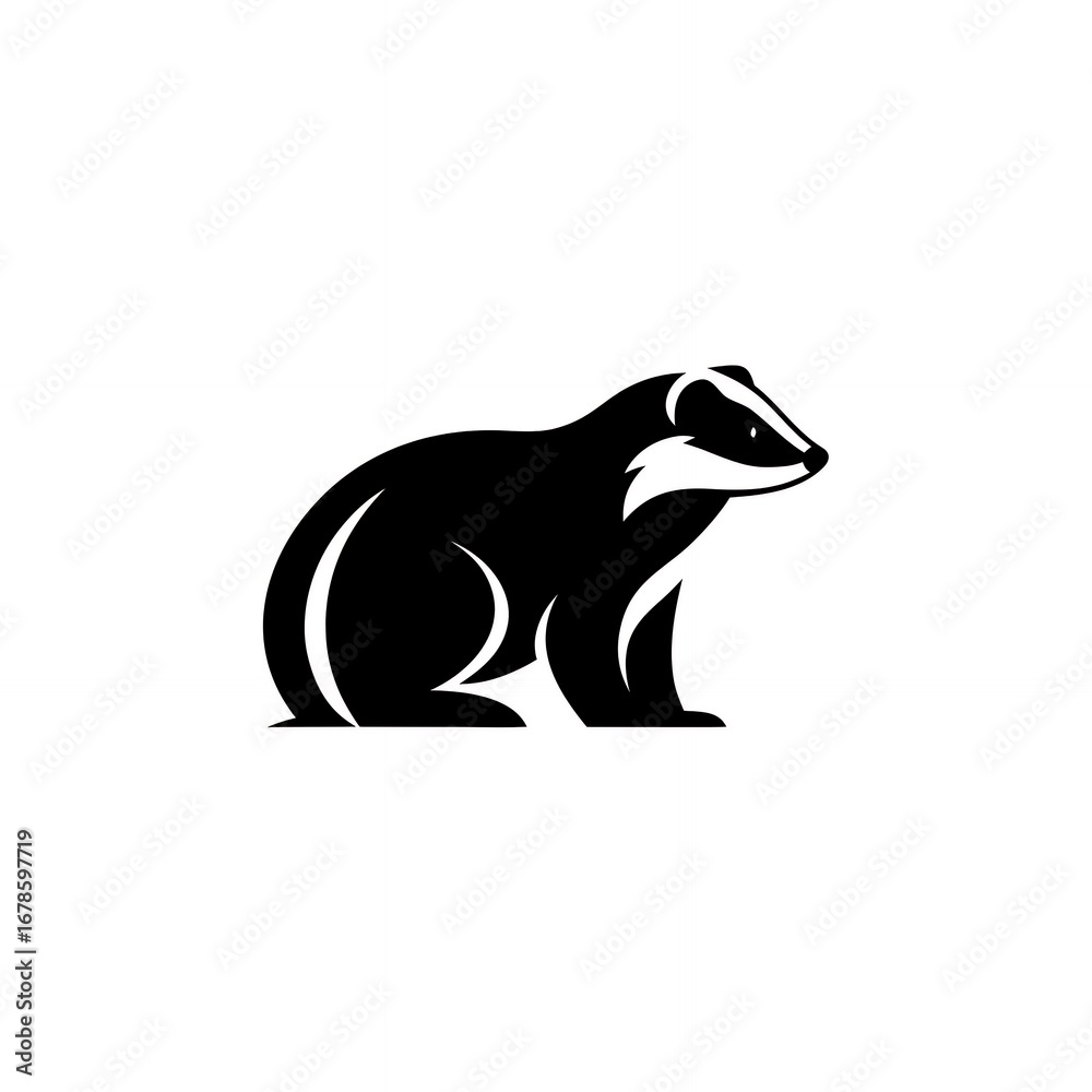 Fototapeta premium Black Silhouette Illustration of a Badger on a Light Background