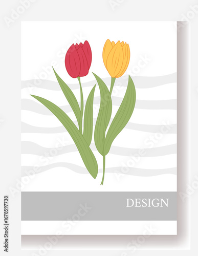 Art abstract poster. Color drawing flowers. Doodle tulip label design. Organic simple shapes. Silhouette blossom. Botanical forms. Minimalist print. Summer blooming plant. Vector floral modern card