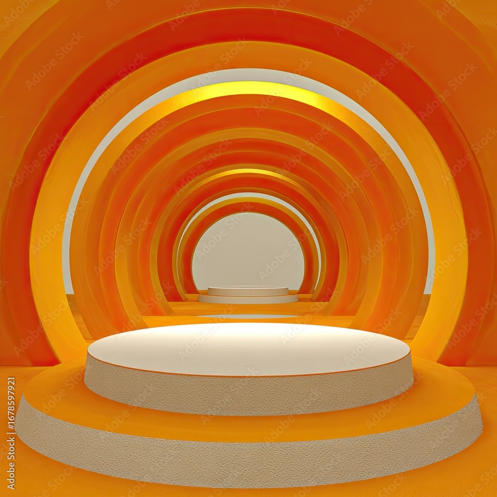 Obraz premium Orange circular archway, white podium
