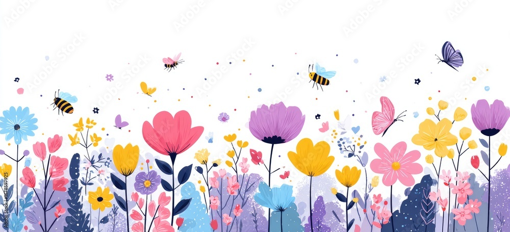 custom made wallpaper toronto digitalColorful floral border with bees and butterflies