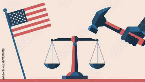 Illustration of Justice Scale with American Flag Design Template with Political Background