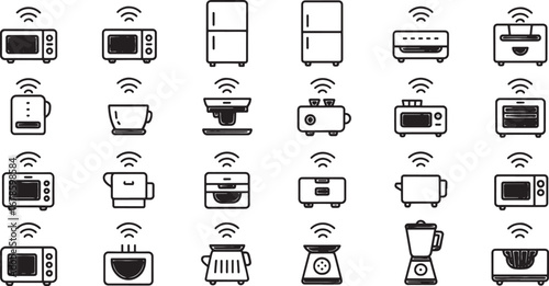 Collection of Hand Drawn Smart Home Kitchen Appliance Icons technology