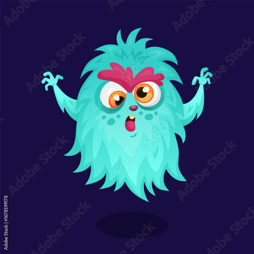 Funny monster. Halloween creepy character, childish character, nursery decorative isolated element, mutant creature, doodle creation. T-shirt print. Vector cartoon flat style isolated illustration