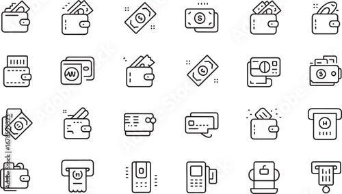 Financial Icons Wallet Money Credit Card ATM Receipt Piggy Bank Globe cash debit card
