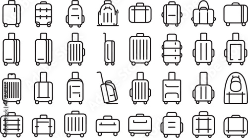 Travel Luggage and Suitcase Icons Collection Line Art baggage