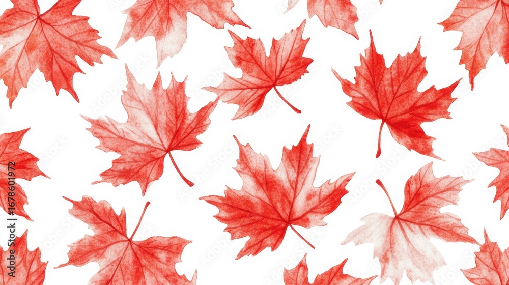 Fototapeta premium Falling maple leaves on white background in studio setting