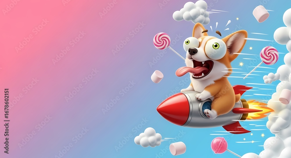 Naklejka premium Corgi Rocket Adventure