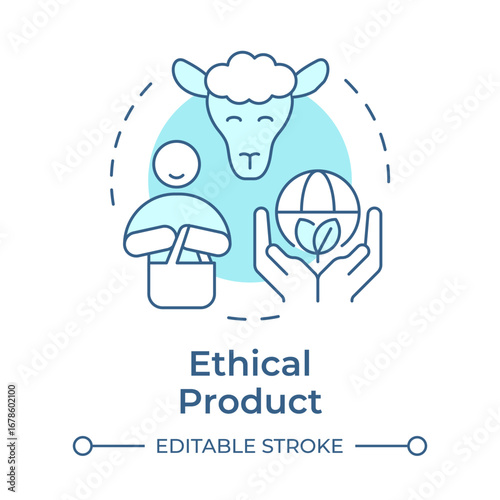 Ethical product soft blue concept icon. Caring of nature at manufacturing. Type of ecological business practices. Round shape line illustration. Abstract idea. Graphic design. Easy to use in booklet
