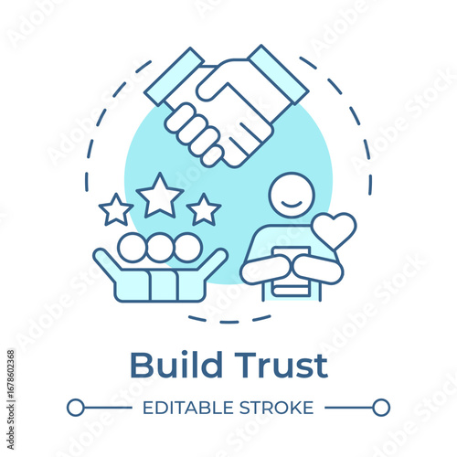 Build trust soft blue concept icon. Fair customer service. Business responsibility. Benefit of ethical branding. Round shape line illustration. Abstract idea. Graphic design. Easy to use in booklet