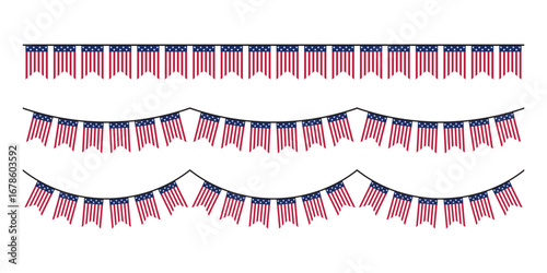 Seamless USA Flag Party Bunting Border Background for 4th of July Independence Day – Flat Design Illustration	