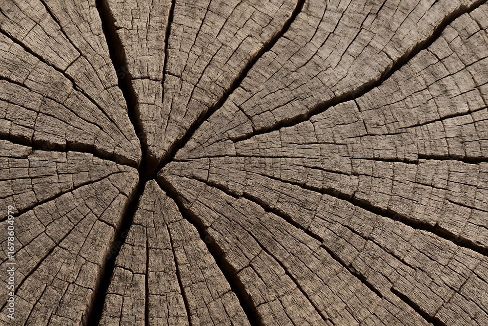 Fototapeta premium Detailed texture of a tree stump showcasing growth rings in natural light