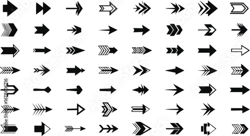 Diverse collection of modern black arrow icons for navigation and direction