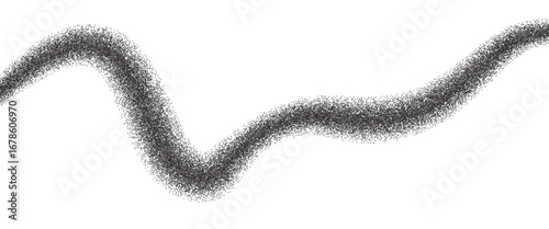 Dots gradient abstract wavy line shape. Squiggle curves way black grain textured element. Long stipple path effect brushstroke. Whimsical underline gradient dotwork. Vector noise background.