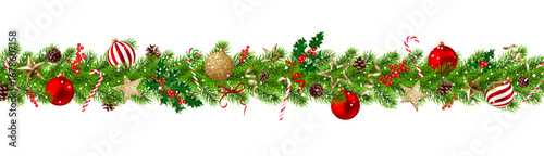Christmas border, decoration garland, fir branch, ornament