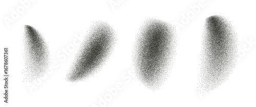 Organic dotwork gradient wavy shapes set. Irregular dynamic halftone figures. Random abstract underlines paint. Wave brush stroke forms. Vector illustration isolated on transparent background.