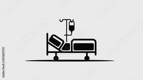 A black and white illustration of a hospital bed with an iv drip attached to the side of the bed