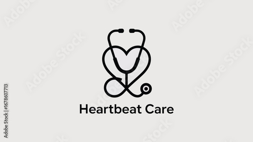A stylized stethoscope forming a heart shape above the words heartbeat care on a light background