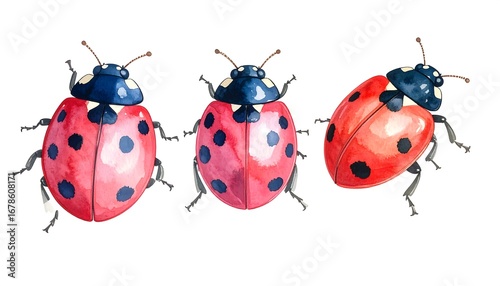 Watercolor ladybug illustration set