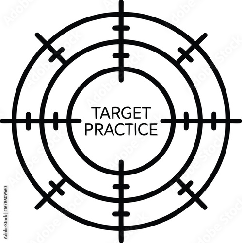A black and white target practice design with three concentric circles and crosshair indicators