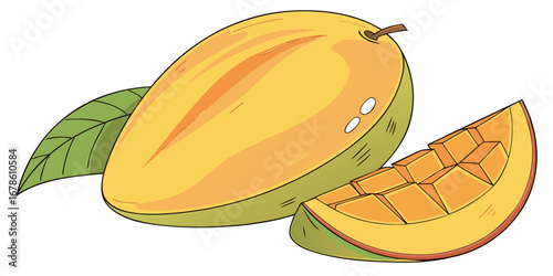 Fresh mango fruit line vector illustration isolated on white background
