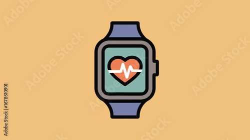 Illustration of a smartwatch with a heart rate monitor on the screen against a peach background