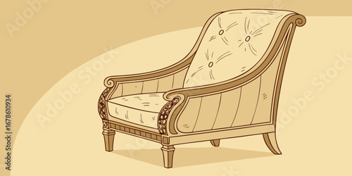 A drawing of a chair with a cushion that says'the chair is a chair '
