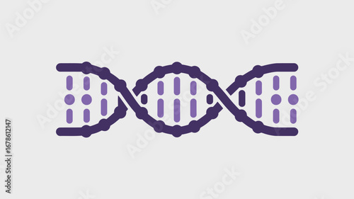 A stylized depiction of a dna double helix structure with purple and lavender on a light gray background