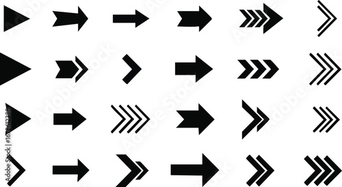 Collection of modern black directional arrows for navigation and progress