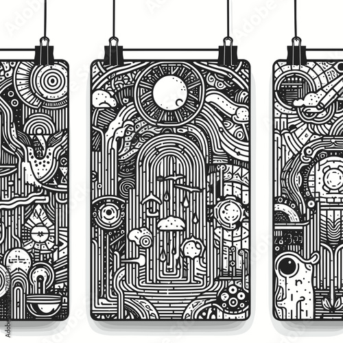 Abstract patterned hanging calendars in black and white design  