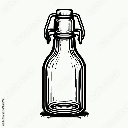 Glass bottle with swing top in vintage style and outlined design  