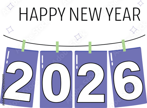 Happy new year 2026 banner, festive decoration for holiday celebration and greeting card