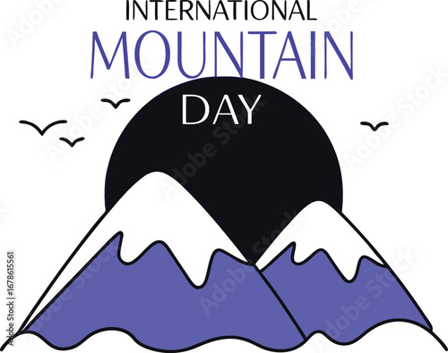 International mountain day celebration with snowy peaks and sun