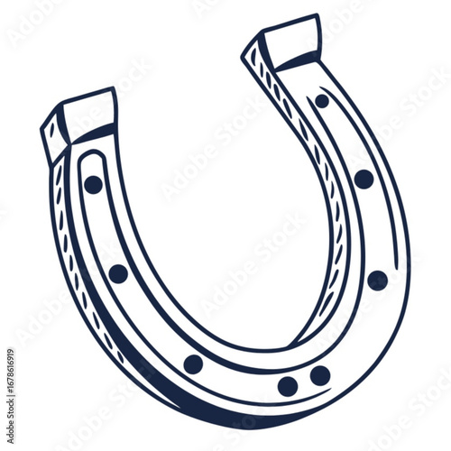 Minimilist illustration of a horseshoe with nail holes and decorative lines on a white background vector image vector