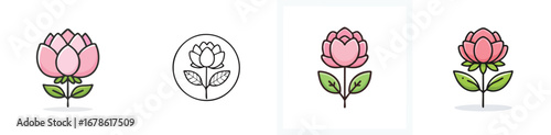 Peony vector icon collection with clean lines and modern minimal style.