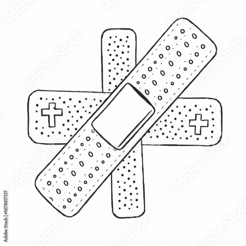 Minimilist two adhesive bandages in a cross formation with visible perforations and a white rectangular pad design vector