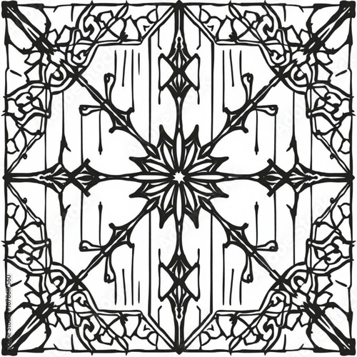 Minimilist detailed black and white floral pattern with geometric designs and symmetrical arrangement style art vector
