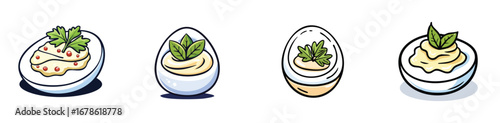 Deviled Eggs vector illustration set featuring detailed, colorful design elements.
