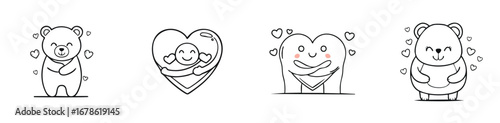 hugging vector illustration set featuring detailed, colorful design elements.