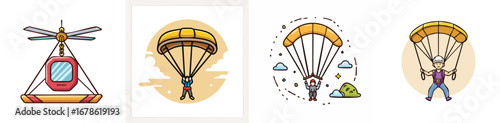 ziplining vector illustration set featuring detailed, colorful design elements.