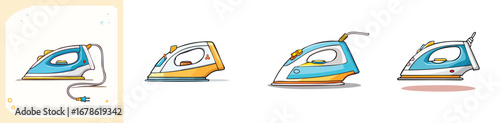 ironing vector illustration set featuring detailed, colorful design elements.