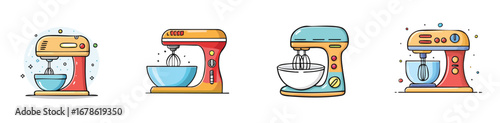 mixing vector illustration set featuring detailed, colorful design elements.