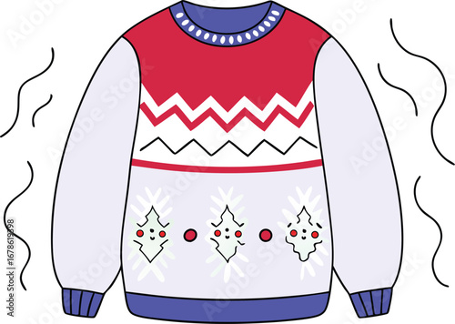 Cartoon christmas sweater with snowflakes, a cozy and festive garment for the winter holidays