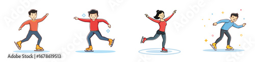 figure skating vector illustration set featuring detailed, colorful design elements.